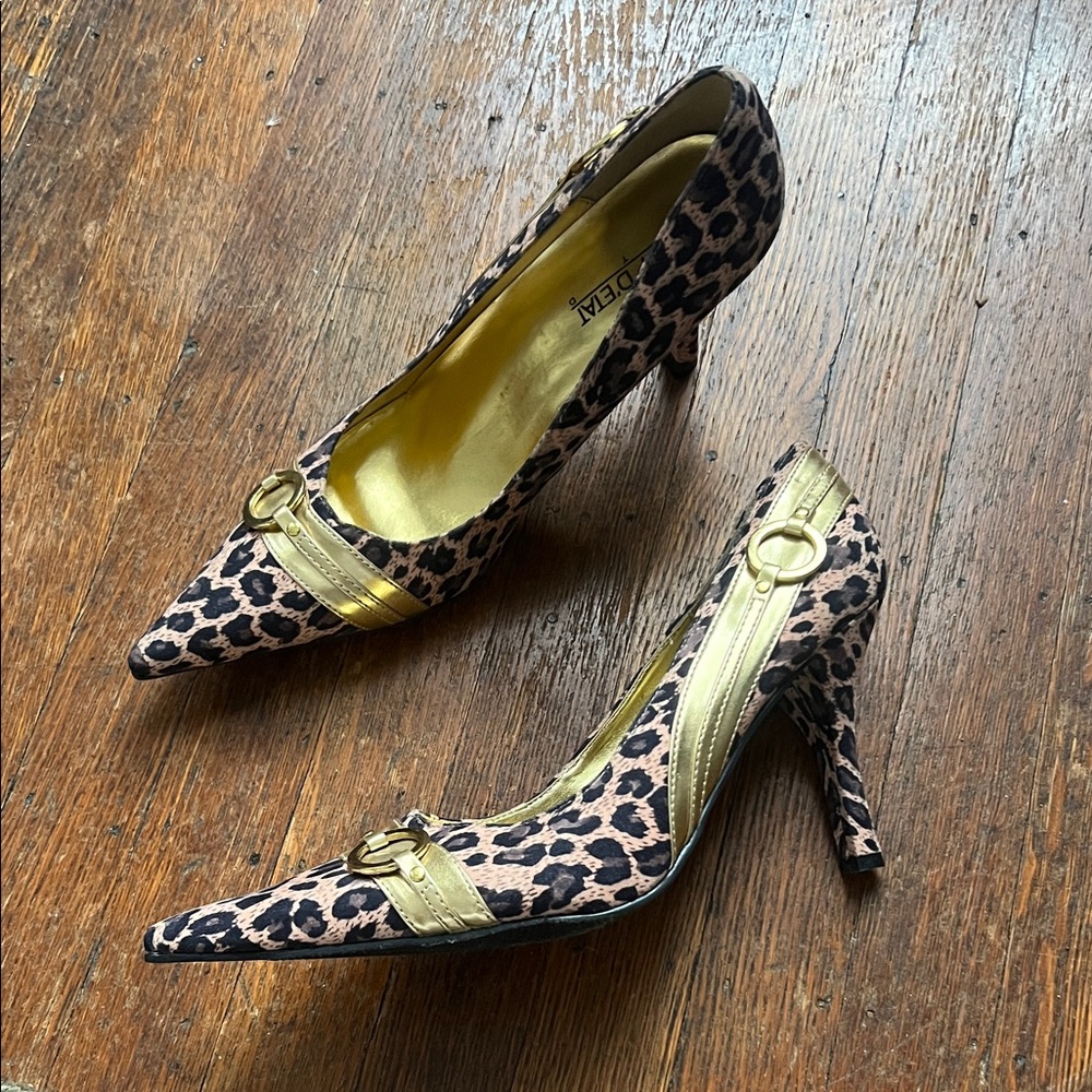 Elegant Leopard Print Heels with Gold Accents